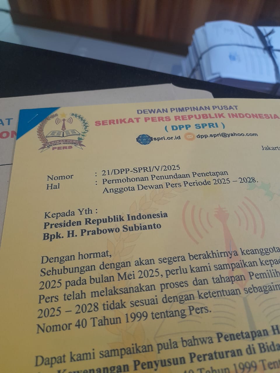 SPRI Minta Presiden Tunda Penetapan Anggota Dewan Pers Periode 2025-2028