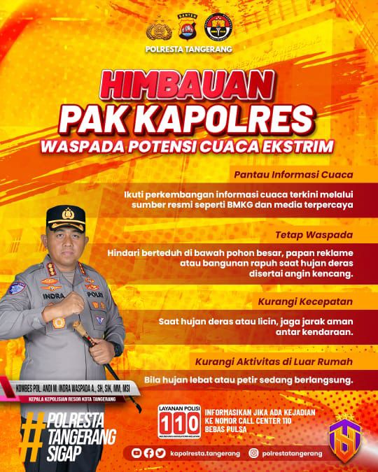 Kapolresta Tangerang Imbau Masyarakat Waspadai Potensi Cuaca Ekstrem
